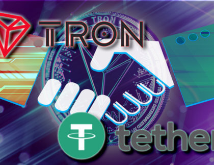 tron-logo-on-coin-troncoin-modern-futuristic-design-partnership-with-tether-hand-shake