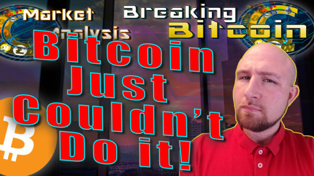 text bitcoin just couldn't do it next to neutral justin face with window city skyscraper background graphic and bitcoin logo