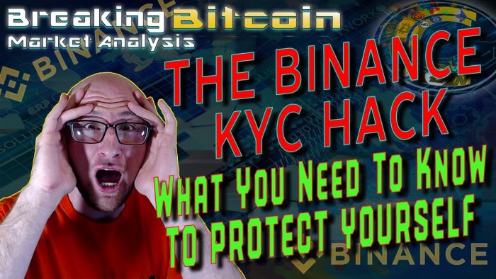 text the binance kyc hack; what you need to know to protect yourself next to just double hand son face mouth wide open shocked face with graphic background nad bitcoin logo and binance logos