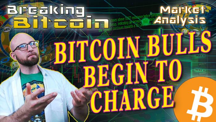 text bitcoin bulls begin charge next to justin offering up title with graphic background and bitcoin logo
