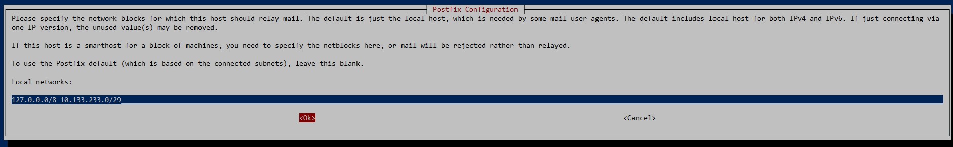 postfix configuration local networks completed