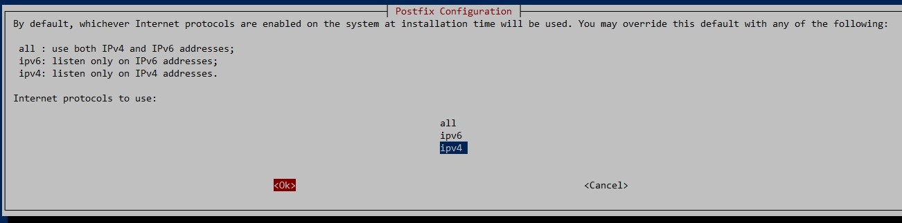 postfix configuration internet protocols