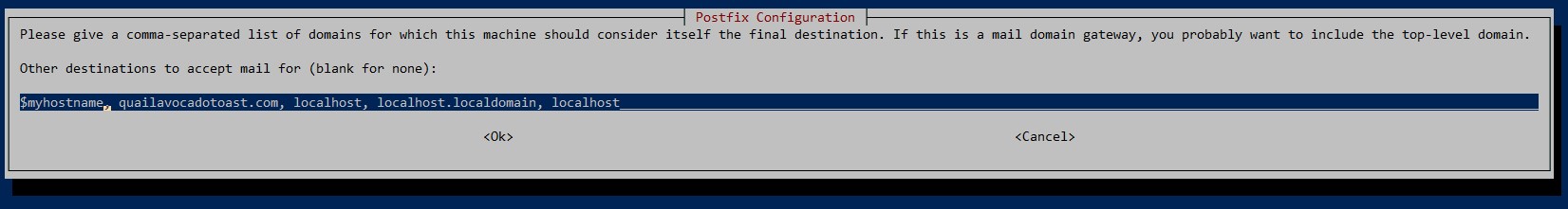 postfix configurations destinations complete