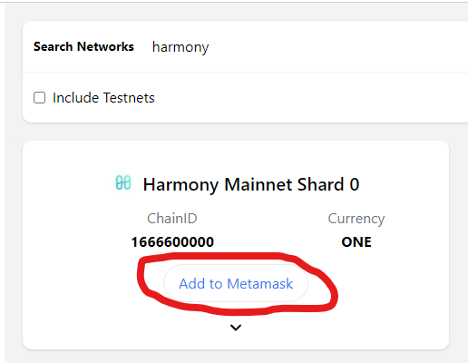 Add Harmony Mainnet to Meta Mask