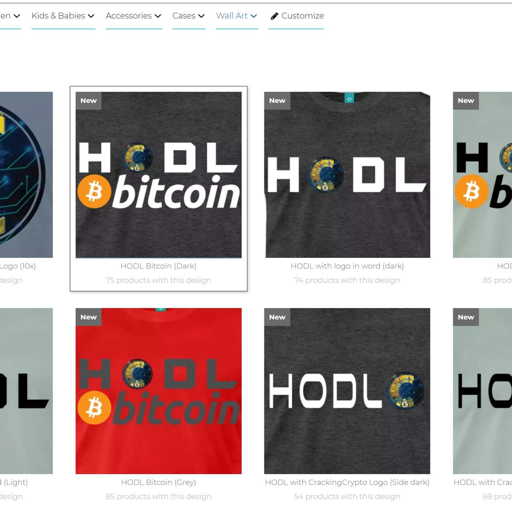 Screenshot of the Cracking Crypto Merch design options on the shop page